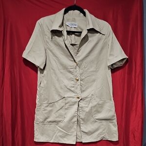 Valentino Light Beige Short Sleeve Button Jacket with Patch Pockets